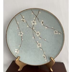 Vintage Kafuh Soshun Blue Stoneware Cherry Blossom Dinner Plate 10” Matte Finish